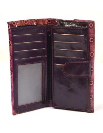 Peněženka design "dots" malovaná kůže, fialová, 9x16cm