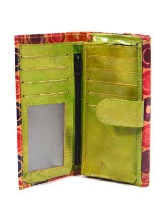 Peněženka design "Cirles" malovaná kůže, zelená, 9x16cm