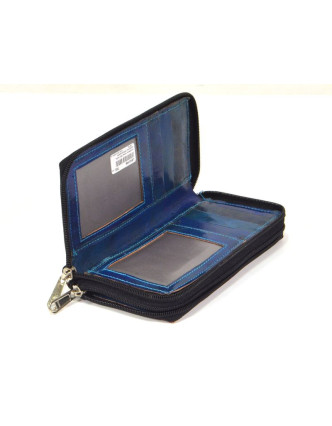 Peněženka zapínaná na zip, modrá, malovaná kůže, 17x9cm