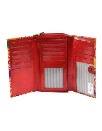 Peněženka zapínaná na zip, červená, vitráž design, malovaná kůže, 17x11cm