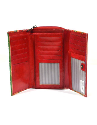 Peněženka zapínaná na zip, červená, pruhy, malovaná kůže, 17x11cm