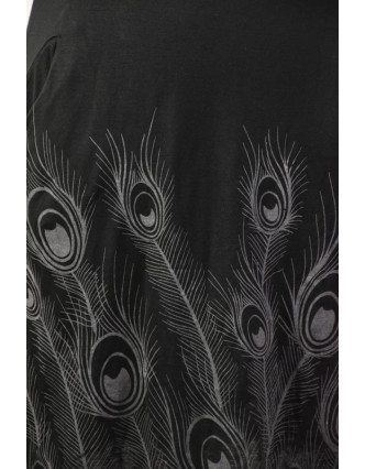 Černé šaty s límcem, bez rukávu, šedý potisk Peacock