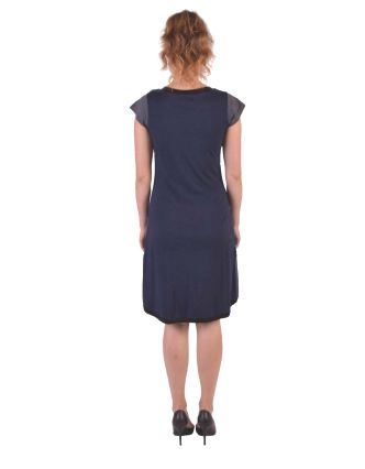 Modro-tyrkysové šaty s potiskem a krátkým rukávem, mix potisků