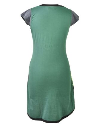Šedo-zelené šaty s potiskem a krátkým rukávem, mix potisků
