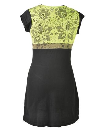 Černo zelené šaty s krátkým rukávem, mix potisků, Shiva Óm design