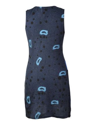 Modré šaty bez rukávu, Natural Peacock design, potisk