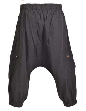 Černé turecké kalhoty s kapsami, šňůrky a guma v pase