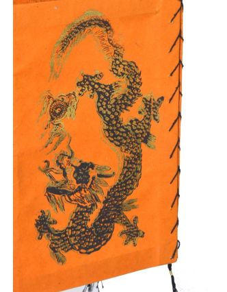 Čtyřboký lampion - stínidlo se zlatým potiskem draka, oranžová, 18x25cm