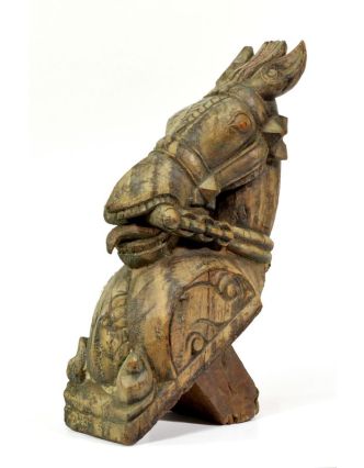 Starožitná hlava koně z teakového dřeva, 12x30x40cm