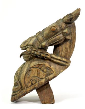 Starožitná hlava koně z teakového dřeva, 12x30x40cm