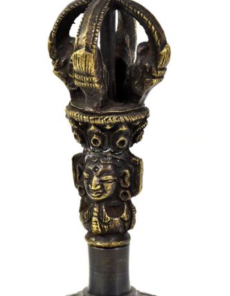 Tibetský zvon a dorje,bronzová barva, ornament, 18cm