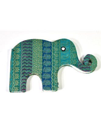 Notýsek ve tvaru slona, tyrkysovo-zelený brokát, 19x12cm