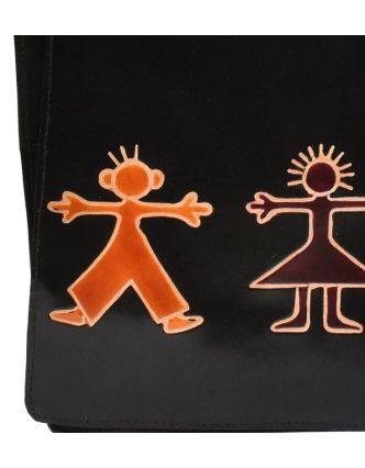 Kožená kabelka černá "Boy and Girl" Crossbody bag, ručně malovaná kůže, 29x6x23