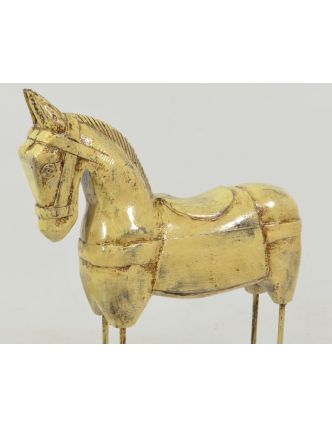 Soška koně, dřevěná, kovové nohy, bílá patina, 23x9x46cm
