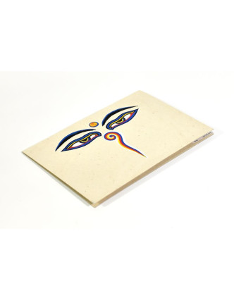 Přáníčko vyrobené z ručního papíru s obrázkem, Buddhovy oči, 12x16cm