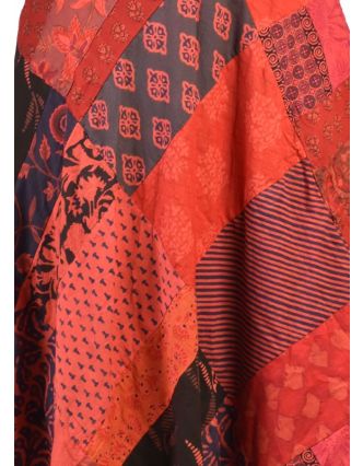 Delší zavinovací sukně s potiskem, patchwork design, červená, vázačka