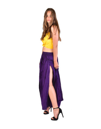 Dlouhé thajské kalhoty, tmavě fialové, pružný pas, výšivka
