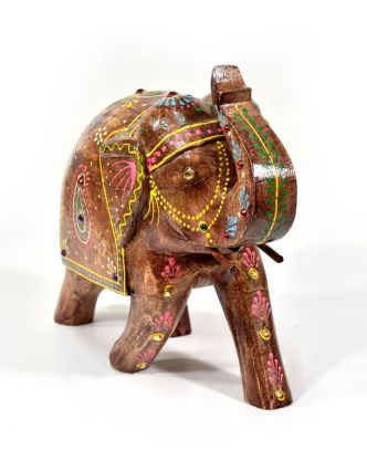Slon, dřevěný, ručně malovaný, 23x20cm
