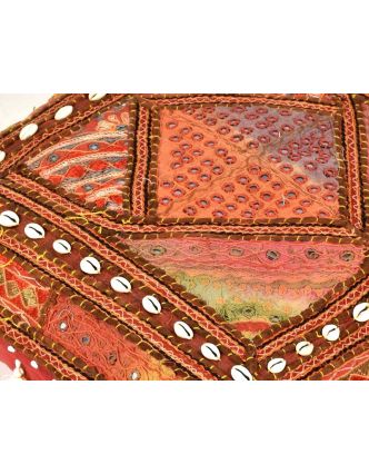 Meditační polštář, "Rajasthan Antik", zrcátka, mušličky, třásně, 60x60x20cm