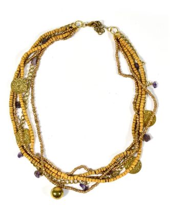 Korálkový náhrdelník s dřevěnými korálky a ametystem