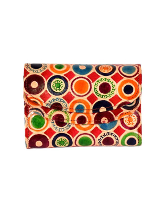 Velká peněženka design "Colord circles", ručně malovaná kůže, červená,15x11cm