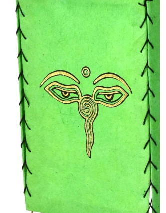 Stínidlo, čtyřboké, zelené, zlatý tisk, buddhovi oči, 18x25cm