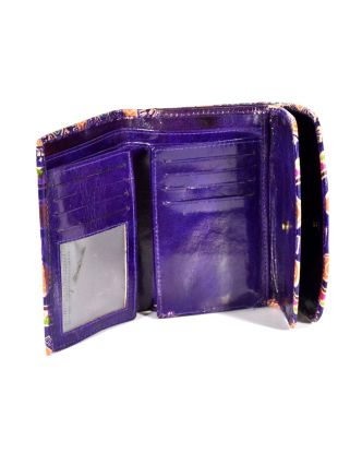 Velká peněženka design "Indian", ručně malovaná kůže, fialová,15x11cm