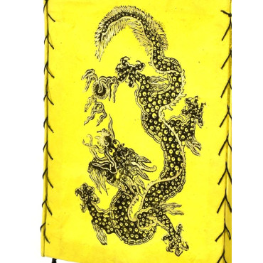 Čtyřboký lampion - stínidlo se zlatým potiskem draka, žluté, 18x25cm