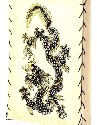Čtyřboký lampion - stínidlo se zlatým potiskem draka, bílé, 18x25cm