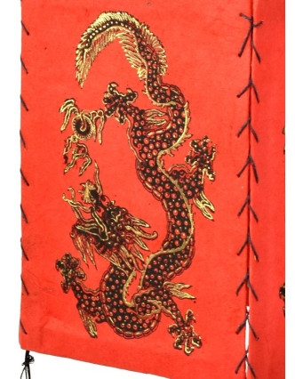 Čtyřboký lampion - stínidlo se zlatým potiskem draka, červená, 18x25cm