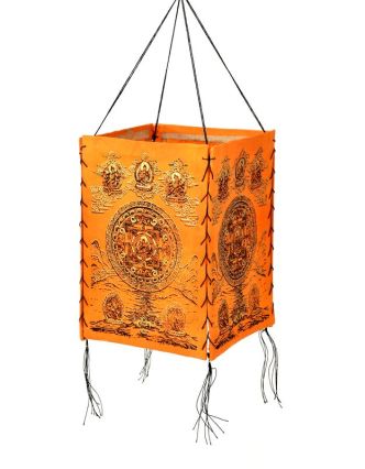 Stínidlo, čtyřboké, oranžové se zlatým potiskem Mandala s Buddhou, 18x25cm