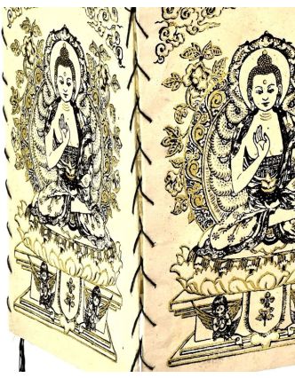 Stínidlo, čtyřboké bílé se zlato-černým potiskem Buddhy, 18x25cm