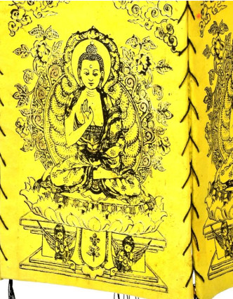 Stínidlo, čtyřboké žluté se zlato-černým potiskem Buddhy, 18x25cm