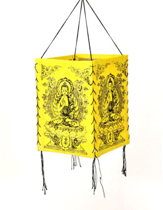 Stínidlo, čtyřboké žluté se zlato-černým potiskem Buddhy, 18x25cm