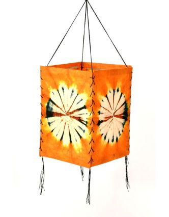 Stínidlo, oranžové, čtyřboké, batika kruh, barvený rýžový papír, 18x26cm