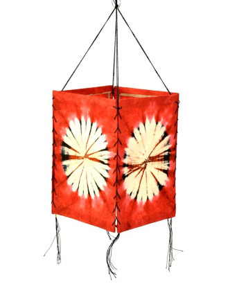 Stínidlo, červené, čtyřboké, batika kruh, barvený rýžový papír, 18x26cm