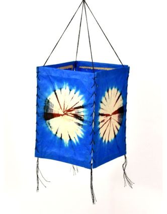 Stínidlo, modré, čtyřboké, batika kruh, barvený rýžový papír, 18x26cm