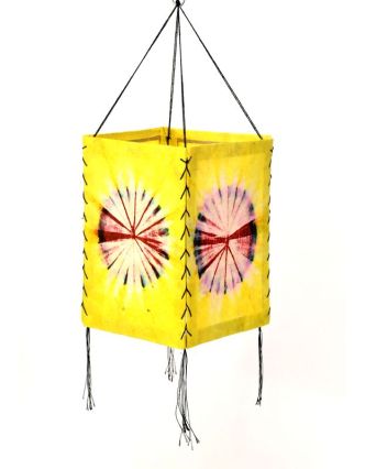 Stínidlo, žluté, čtyřboké, batika kruh, barvený rýžový papír, 18x26cm