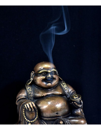 Smějící se Buddha, mosazná soška, vykuřovadlo, 15x10x16cm