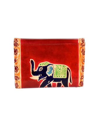 Velká peněženka design "Elephant", ručně malovaná kůže, červená,15x11cm