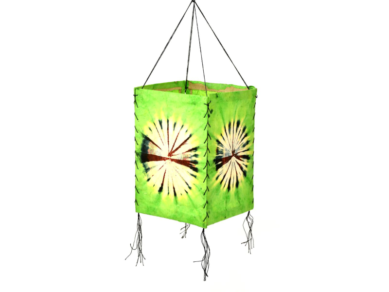 Stínidlo, zelené, čtyřboké, batika kruh, barvený rýžový papír, 18x26cm
