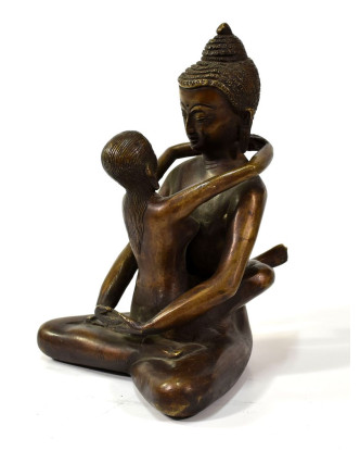 Kovová soška Buddhy ve spojení s partnerkou, mosaz, 18cm