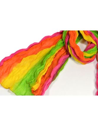 Šátek, zeleno-oranžovo-růžovo-žlutá batika, mačkaná úprava, 110x170cm