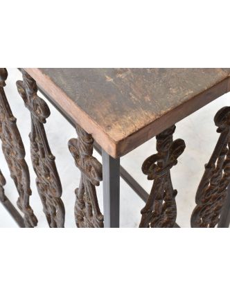 Konzolový stolek z litiny a teakového dřeva, 125x37x89cm