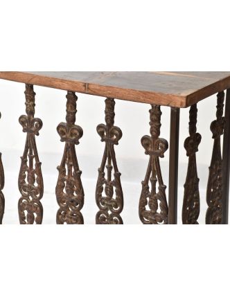 Konzolový stolek z litiny a teakového dřeva, 125x37x89cm