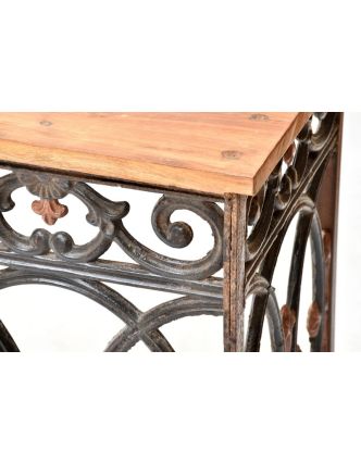 Konzolový stolek z litiny a teakového dřeva, 175x45x83cm