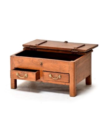 Starý kupecký stolek z teakového dřeva, 63x45x32cm