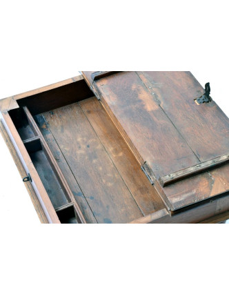 Starý kupecký stolek z teakového dřeva, 62x47x26cm