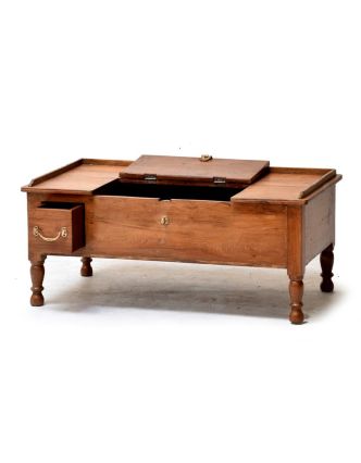 Starý kupecký stolek z teakového dřeva, 95x34x42cm