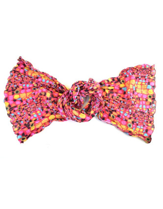 Šátek, potisk geometrické tvary, růžový, mačkaná úprava, 110 x 170cm